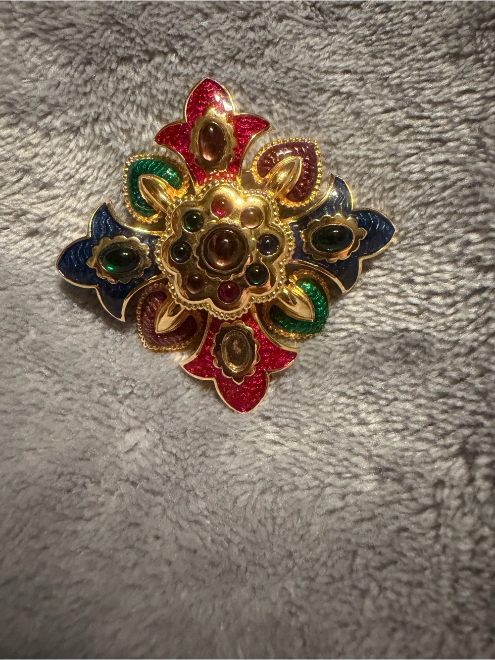 Signed Joan Rivers Multicolor Enamel Gold Tone Floral Brooch Pin EUC